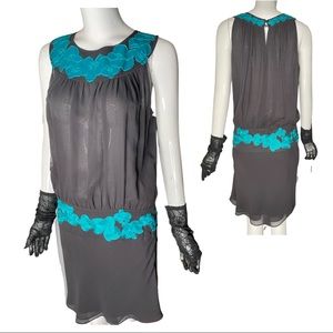 Catherine Malandrino black and teal dress.
